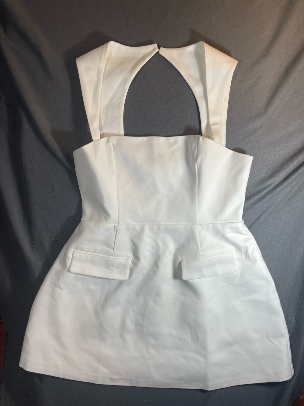 NWT Showpo Garrett Mini Dress Square Neck Fit and Flare White US 10 Cutout Back